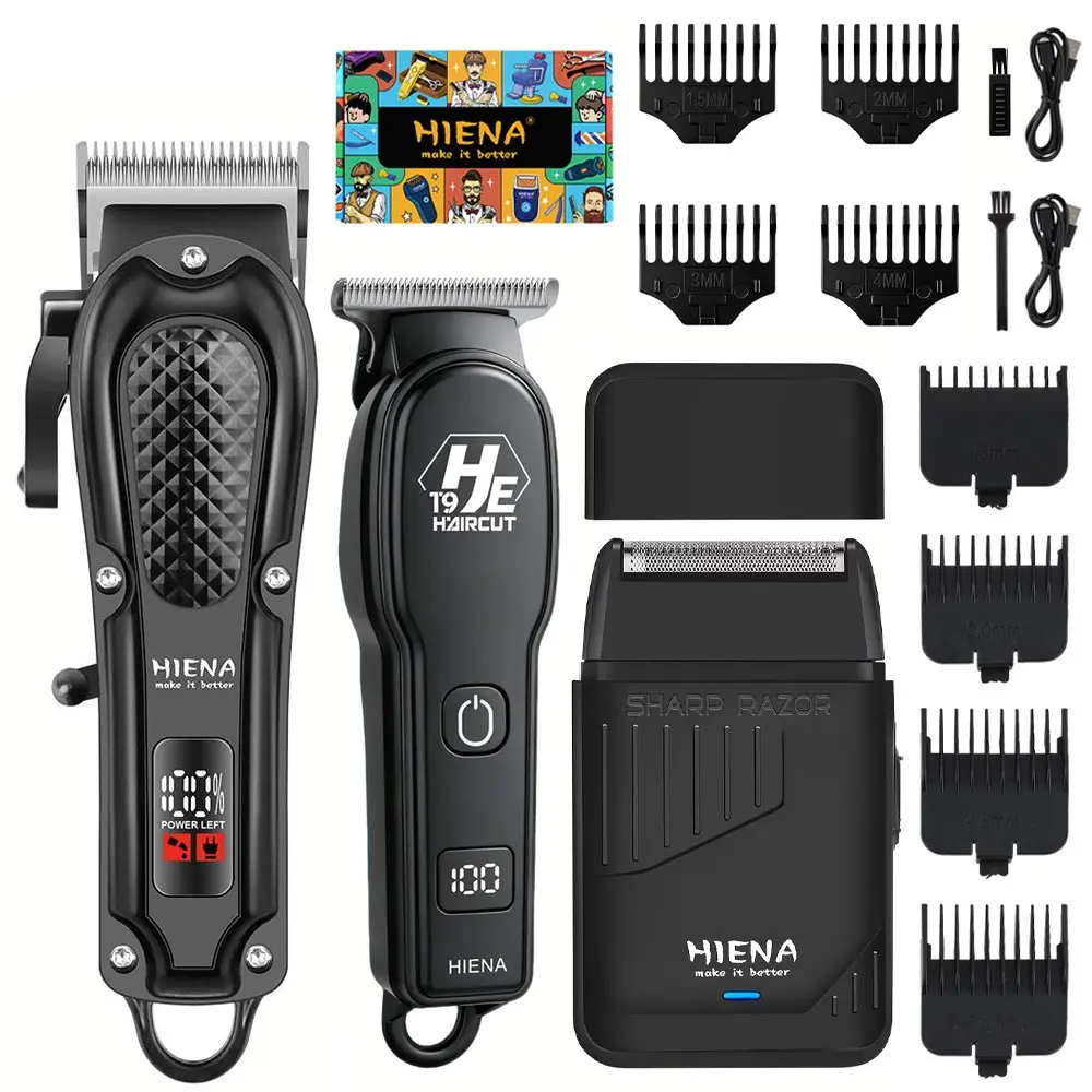 3-piece electric hair trimmer set with beard trimmer and razor, professional alloy blades, USB rechargeable, LCD display, perfect Father's Day birthday gift for men, husband, father, boyfriend, daily life surprise present