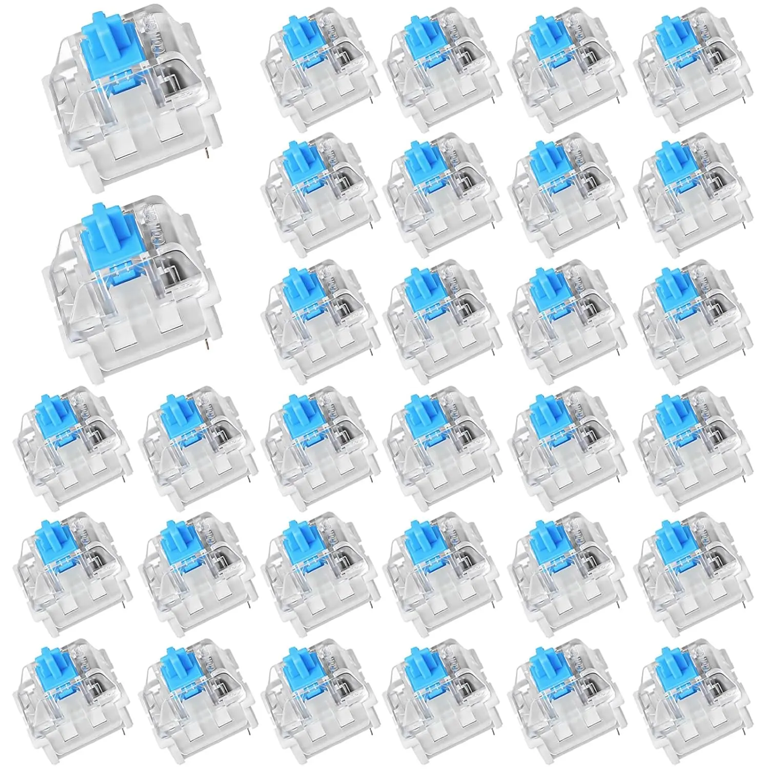 30-Count Blue Copper-Plastic 3-Pin Mechanical Switches - Clicky, Tactile Feedback, Precise Typing for Gaming Keyboard Repairs, Office Keyboard Upgrades & LED Setups, Long-Lasting, Adults
