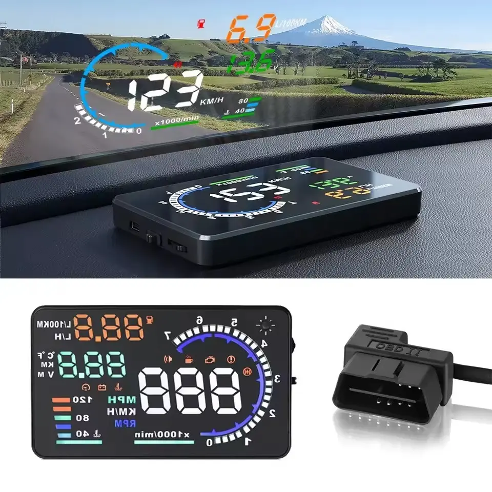 A8 Car Head-Up Display, 5.5 Inch Front Screen, OBD 2 Interface, Auto Hud, Multi-Function Projector, Compatible with OBD 2 and Euobd Vehicles