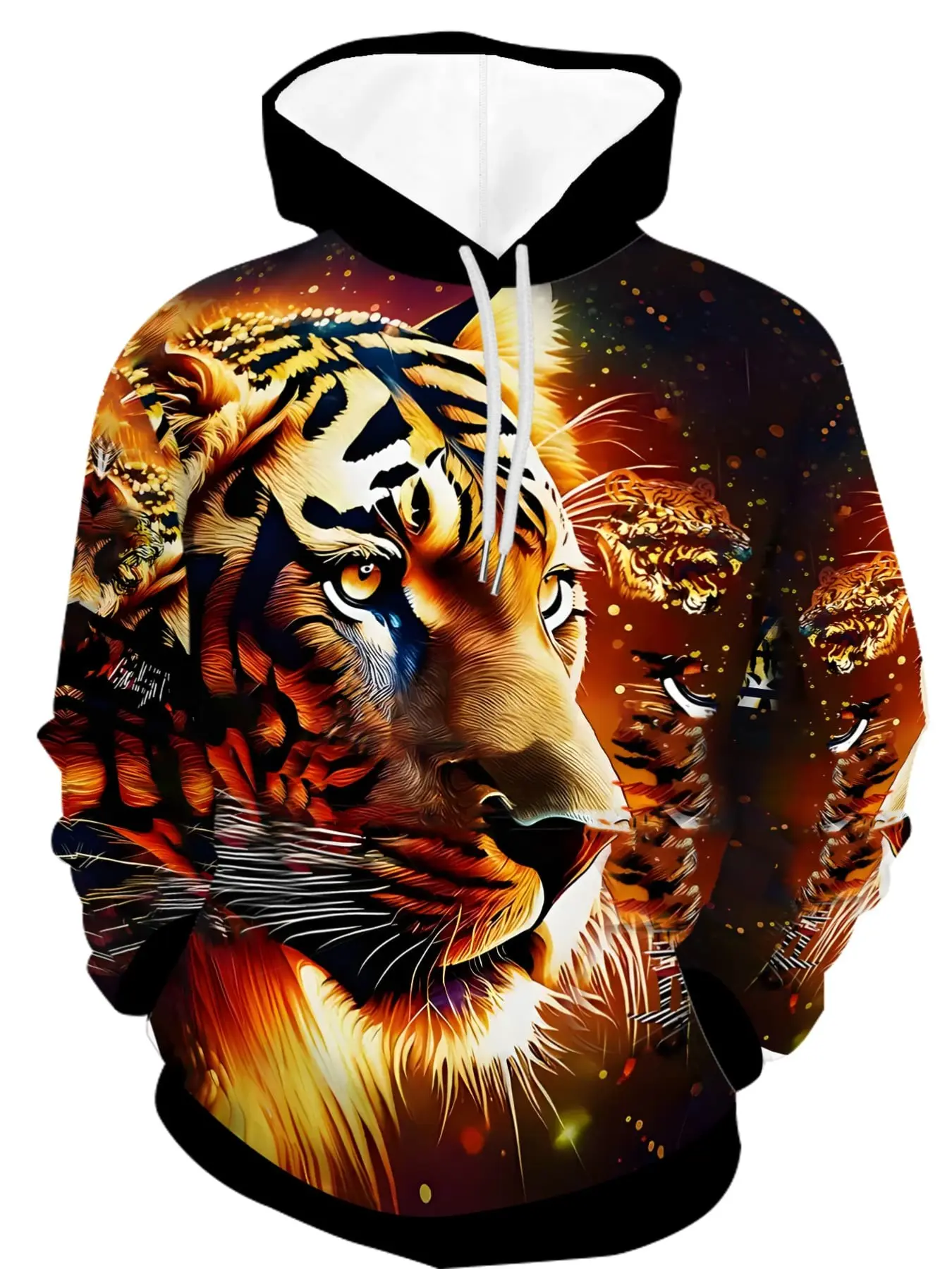 Men's Hooded Sweatshirt, Blue Eye Snow Wolf All over Print, Casual Loose-Fitting, All Seasons, Hood Drawstring + Pocket