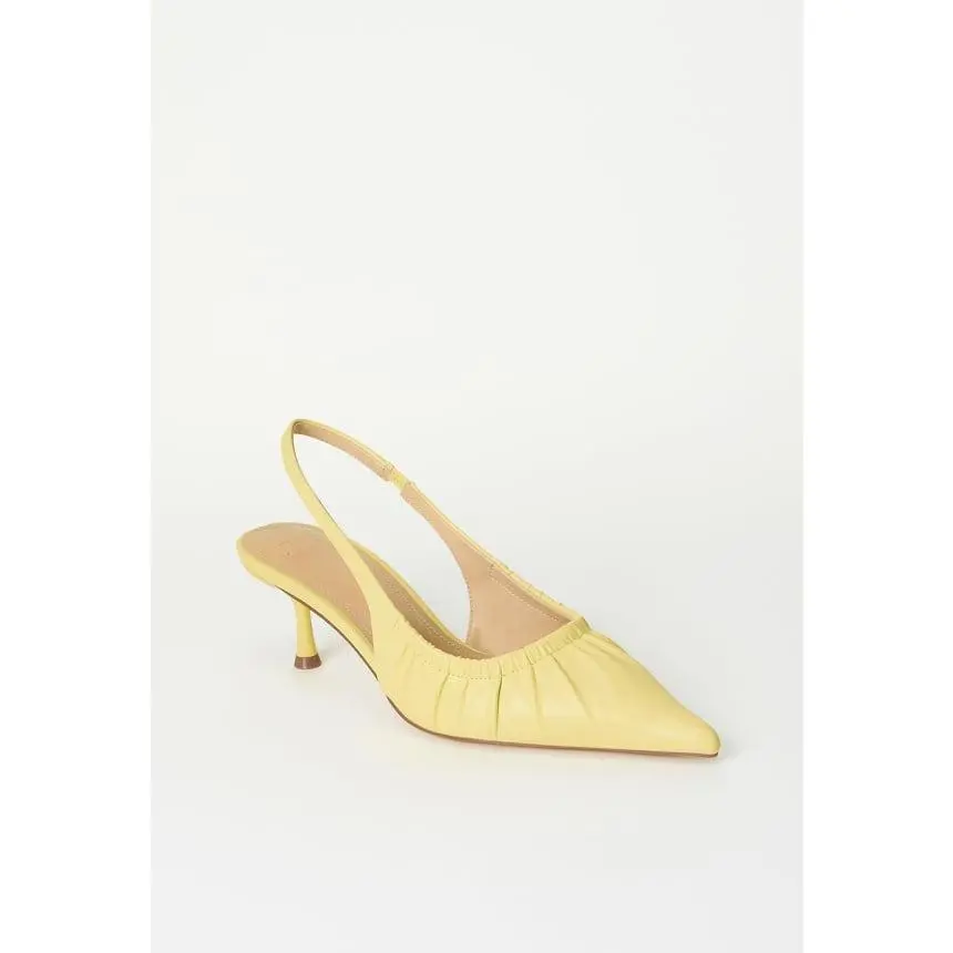 JUST FAB Women's Ruched Slingback Pumps Kitten Heel Pointed Toe Kitten Heel Shoes with Elastic Back Strap,  Comfortable 2.25" kitten heel,Summer Heels Eco Leather Dress Shoes