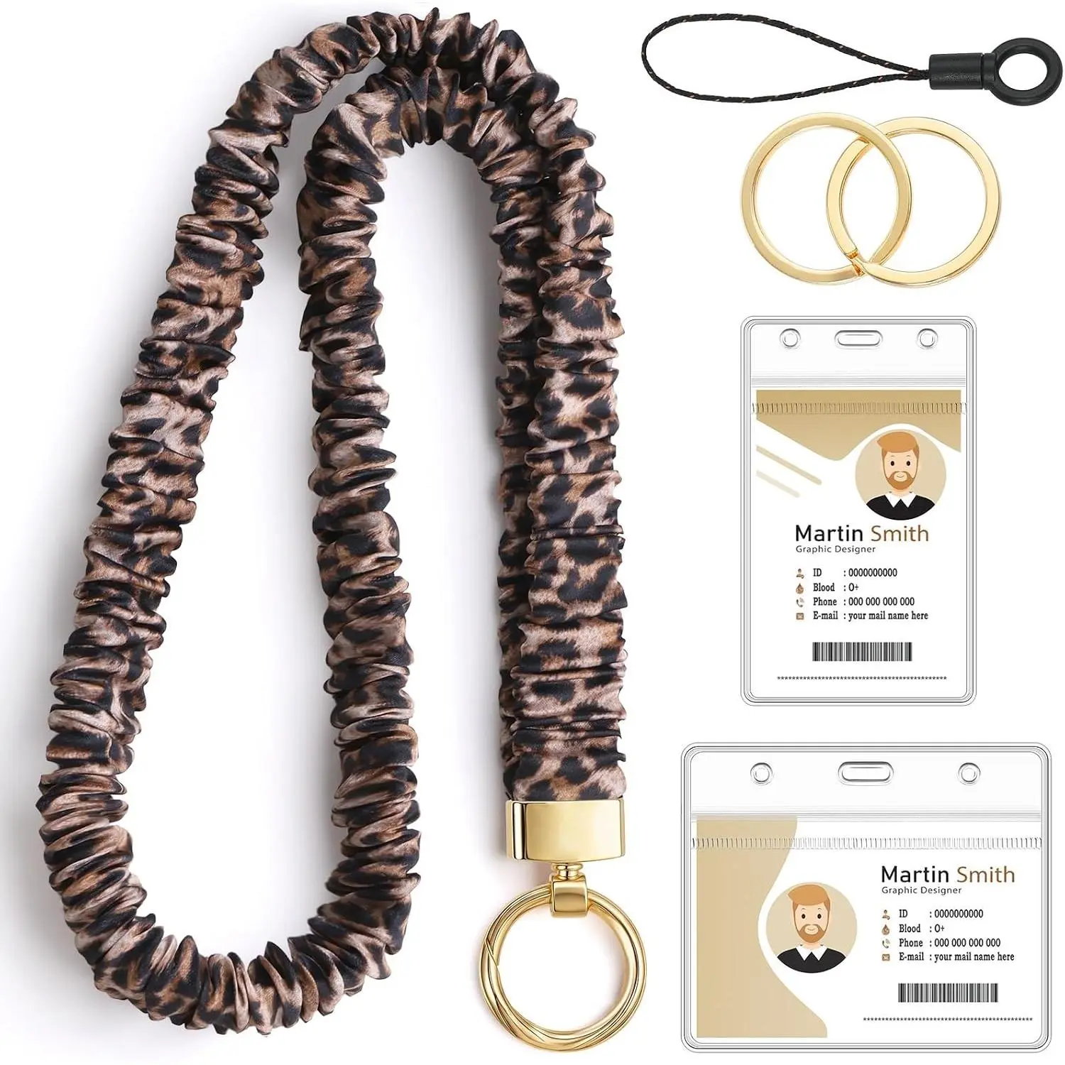 Scrunchie Teacher Lanyards for ID Badges  Lanyard for  Retractable Stretchy Straps with Card Holder for Women