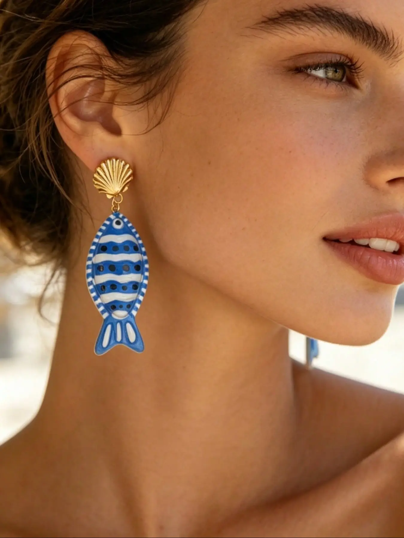 1 Pair Nautical Style Fish Pattern Enamel Dangle Earrings, Beach Fashion Jewelry, Pair of Elegant Drop Earrings, Perfect for Coastal Vibes