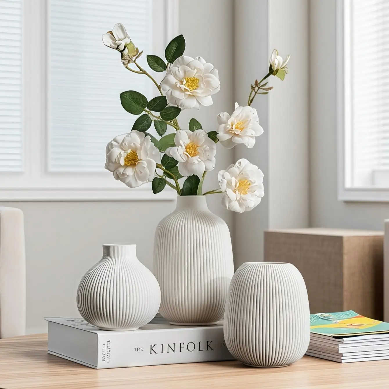 Three-Piece Ceramic Abstract Art Vase Set, Decorative Vases, Durable Material, Fashionable Design, Ideal for Floral Display and Home Decoration