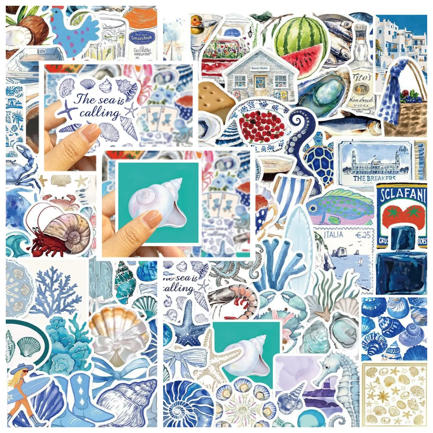 100pcs Ocean Blue Aesthetics Series Stickers, Ocean-themed Decorative Office Stickers, Suitable for Crafts and DIY Creations, Durable Material, Easy To Apply, and An Excellent Gift for Ocean-themed Holidays.