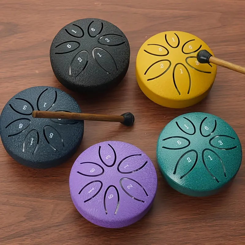 3-Inch 6-Note Mini Portable Steel Tongue Drum – Carbon Steel Hollow Percussion Instrument; Includes Mallets, Sheet Music, and Learning Guide; Suitable for Handheld Play by Beginners; Ideal for Carnivals, Weddings, Christmas Gifts, and Music Classes.