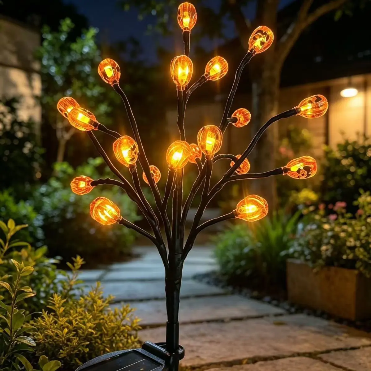 Halloween pumpkin lights, solar-powered stake lights, branch lights, festive decorations, lawn and garden