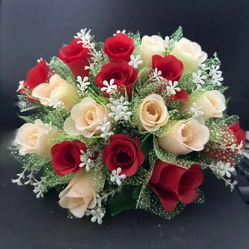 Realistic Artificial Rose Bouquet, Fade-Resistant Plastic Flowers, Elegant Leaf Design, Perfect for Memorial Day, Easter, Valentine's Day