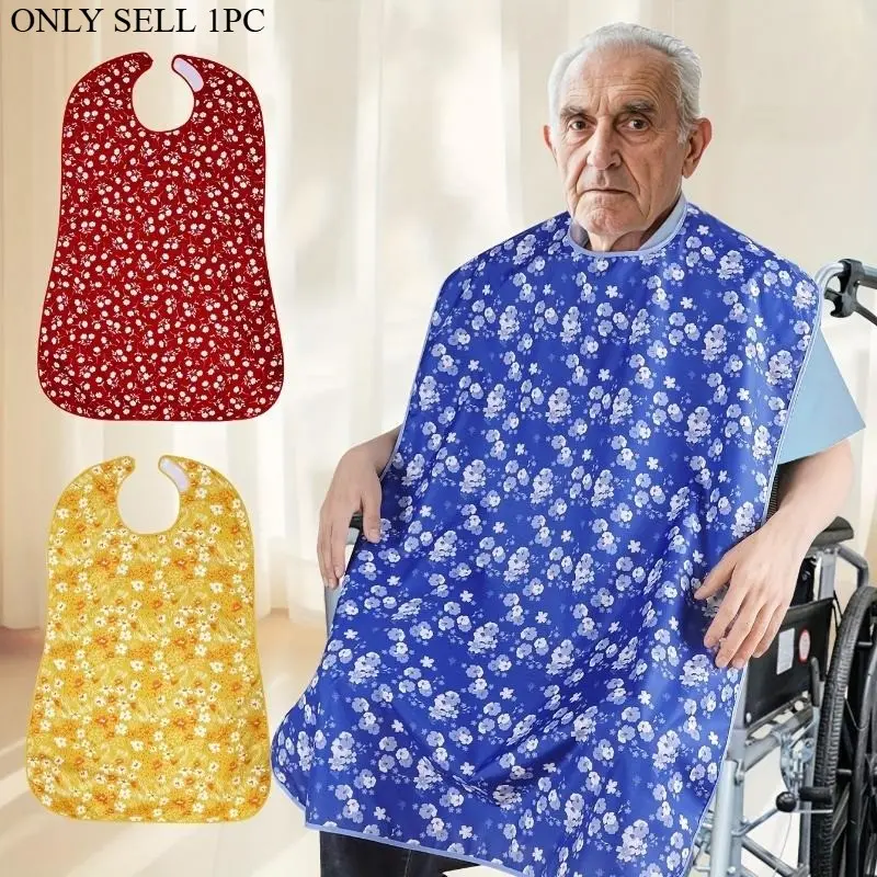 Extra Large Adult Bib Apron for Elderly Men & Women, Quick-Dry Waterproof Clothing Protector, Floral Print, Lightweight Soft Reusable Feeding Bib with Closure, Easy Clean for Seniors, Nursing Home, Home Care & Hospital Patients