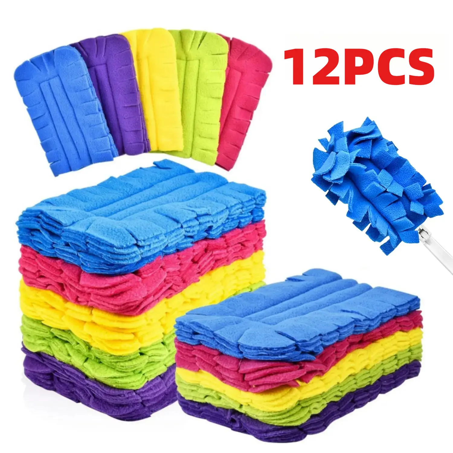 12PCS Fleece Duster Refills, Reusable Dusters, Washable Dusters Pads for Cleaning Ceiling Hardwoods Window Kitchen Floor, Heavy Duty Microfiber Electrostatic Replacement Pack Compatible with Swiffer 360 Degree Hand Dusters