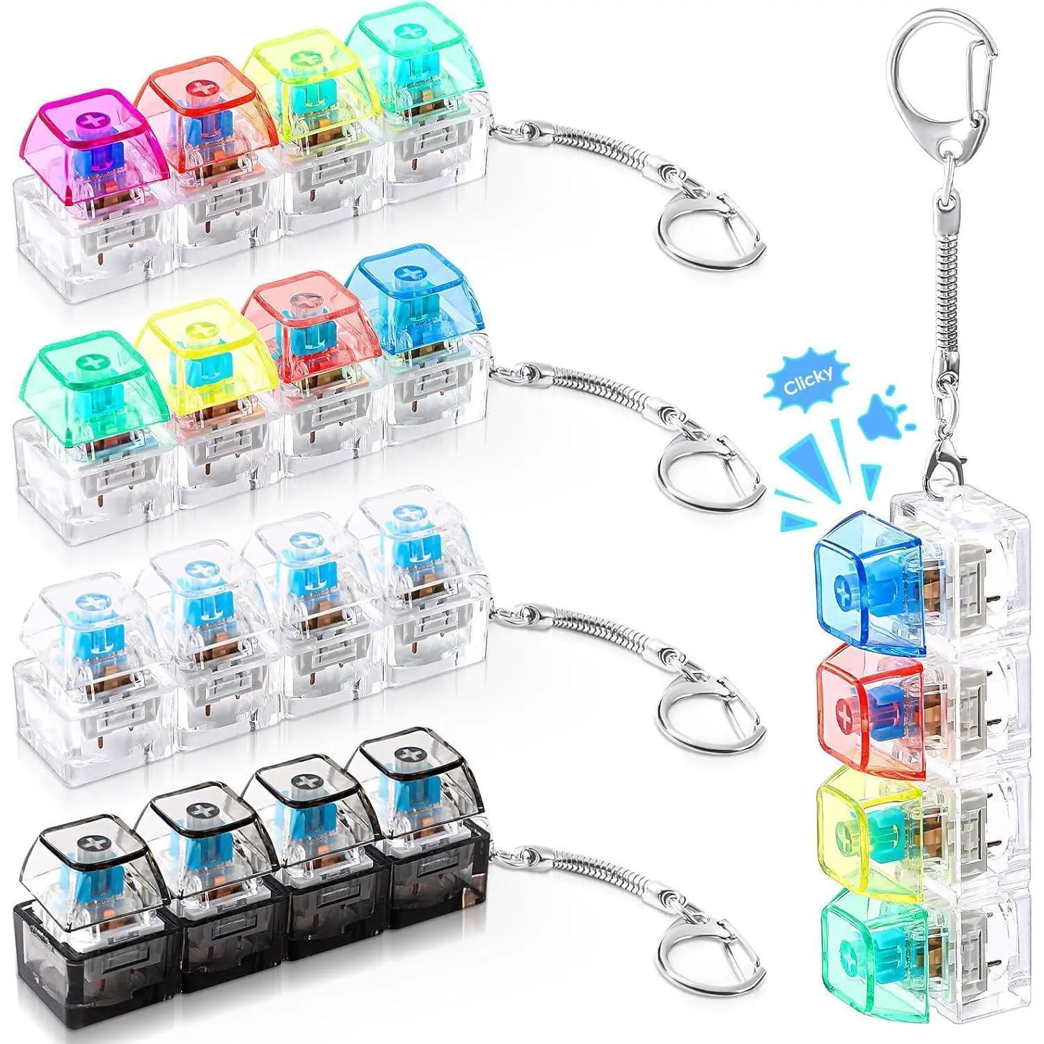 Keyboard Adult Fidget Toy Clicker Toy, Keyboard Fidget Keychain Cube Mechanical Key Button Clicker Stress Relief Gift for Office School Home to Pass The Time