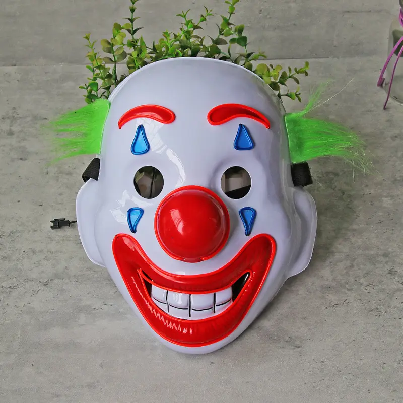 LED Light Up Clown Face Mask Halloween Cosplay Flash Party Prop