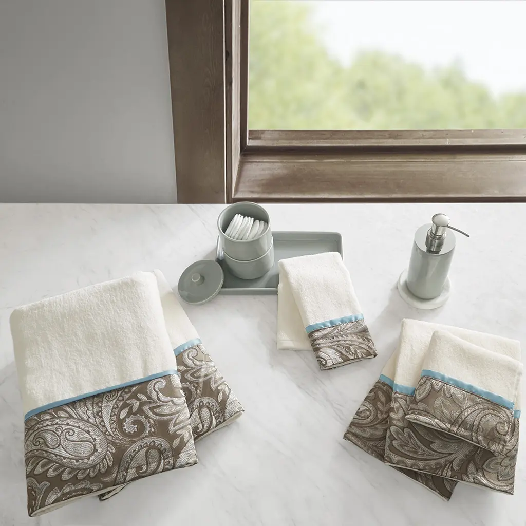 ARCH 6 Piece Jacquard Towel Set, Soft Absorbent Cotton Blend Bath Towels, Quick Dry, Fade Resistant, Machine Washable, Ideal for Bathroom, Guest Room, Gym, Spa, Hotel, 2 Bath Towels, 2 Hand Towels, 2 Washcloths, Multiple Color Options