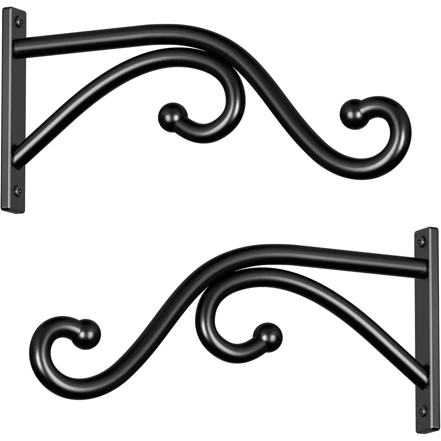 8-Inch Curved Metal Wall Mount Hanger Hooks - 2-Pack Polished Bracket, Includes Screws, Modern Design for Flower Baskets, Bird Feeders, Indoor & Outdoor Use