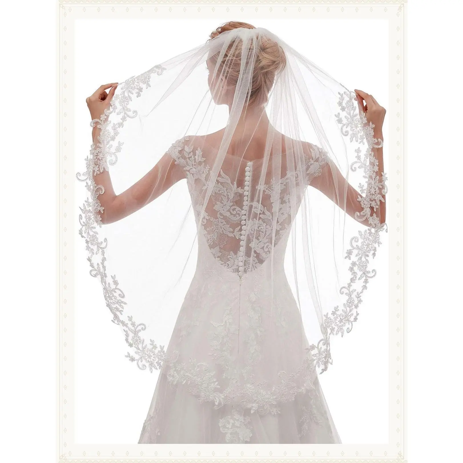 Women's Short Fingertip Length One-Tier Lace Wedding Bridal Veil with Metal Comb L68Gift