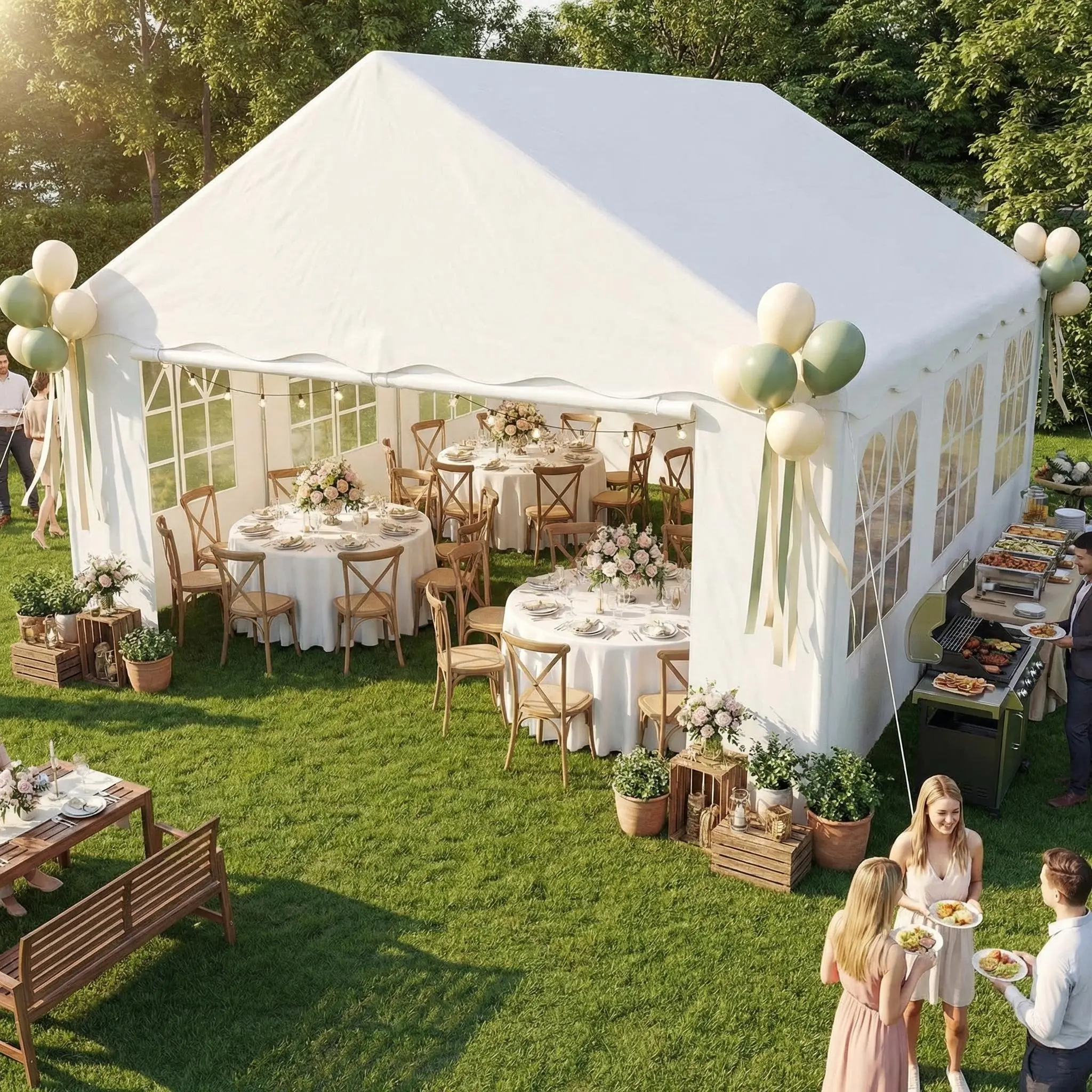 Party Tent 20x20 Heavy Duty Canopy, Commercial 20x20-40FT with Removable Sidewalls, Water & UV Resistant, Galvanized Steel Frame – Wave or Straight Edge