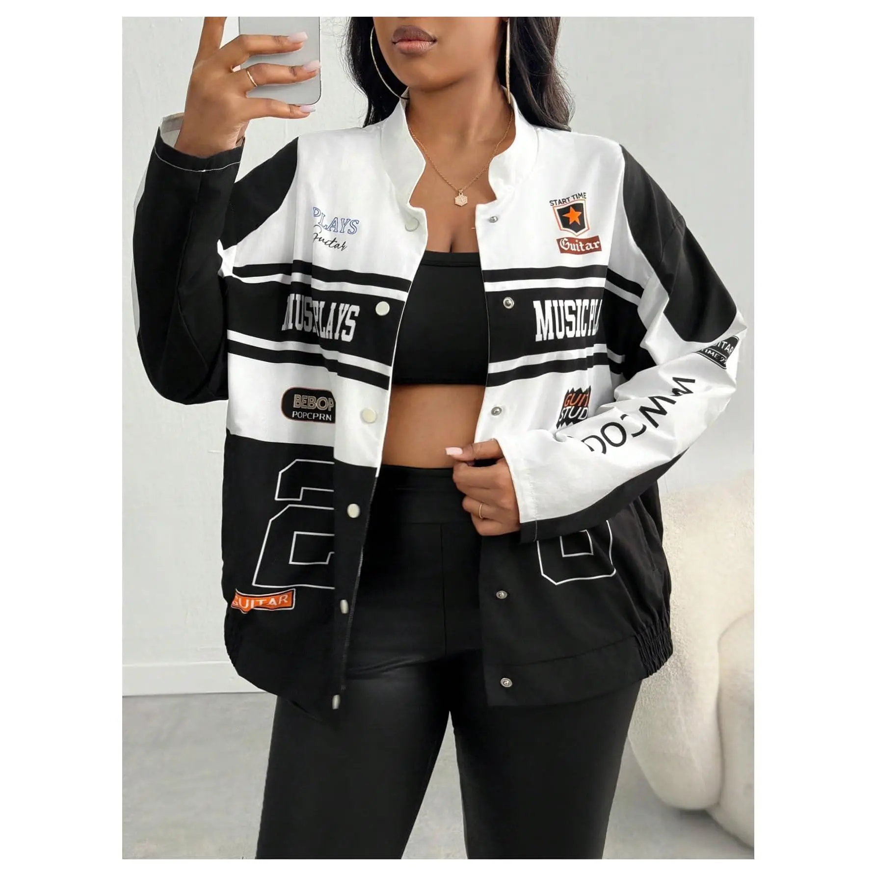 Plus Size Oversized Varsity Jackets Graphic Print Y2k Racing Bomber Jacket