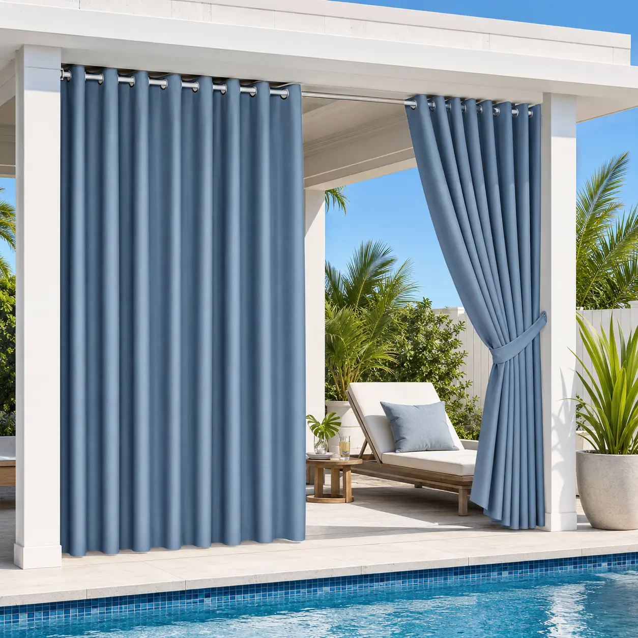 Modern Color Block Outdoor Curtain Panel, 2-Tone Polyester Flat-Woven Drape with Sun Shade for Patio & Home Decoration (Single Panel)