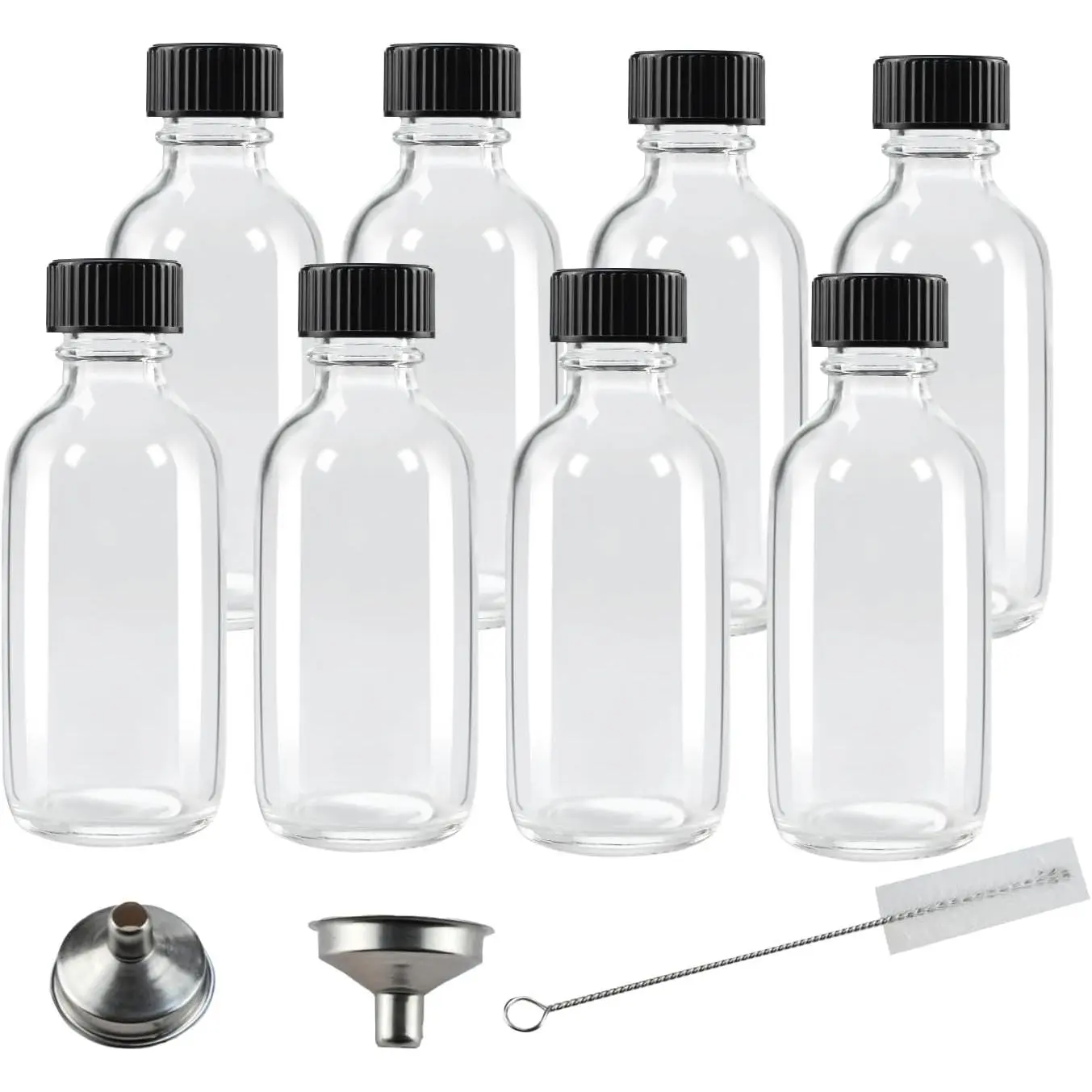 8 Pack 2 oz Glass Shot Bottles with Caps,60ml Clear Round Small Glass Ginger Shot Bottle With , Mini Travel Essential Bottles Suitable for DIY Juice,Potion, and Other Drinks