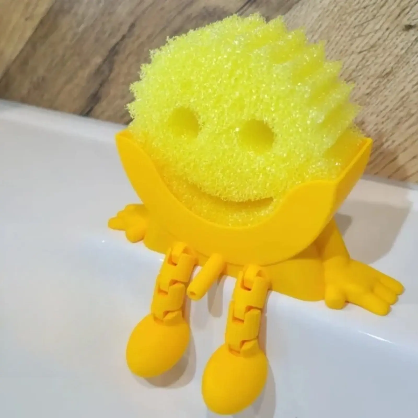 Cute Smile Flexible-Leg Sponge Holder, Wall-Mount/Desktop Suction Cup Organizer Rack with PU Leather, Kitchen Sink Caddy for Drainage Drying Home Camping Hammock Storage, Flexible Legs