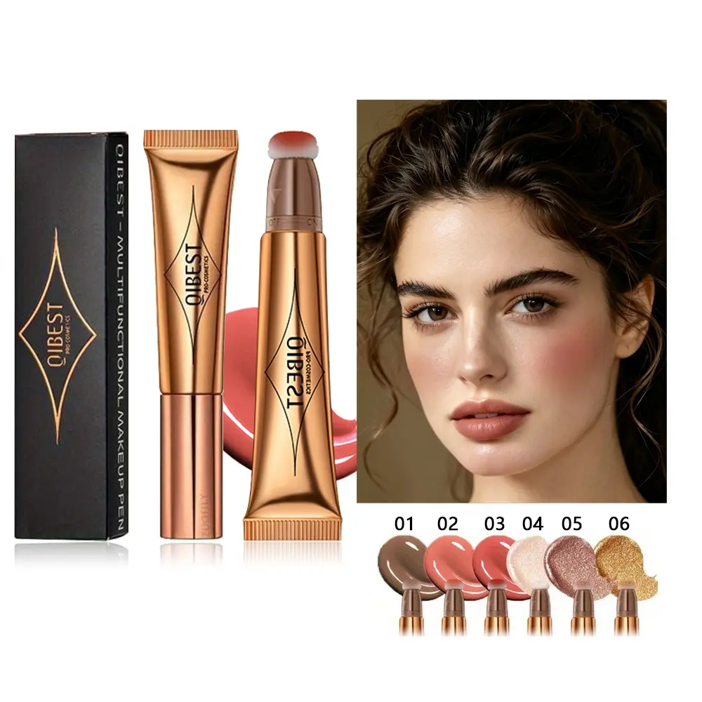 Liquid Contour Blush Highlighter Makeup Pen with Sponge Applicator, 6 Colors Multifunctional Cream Face Makeup Wand, Long Lasting Blendable Cheek Blush Contour Highlight Fluid for Women