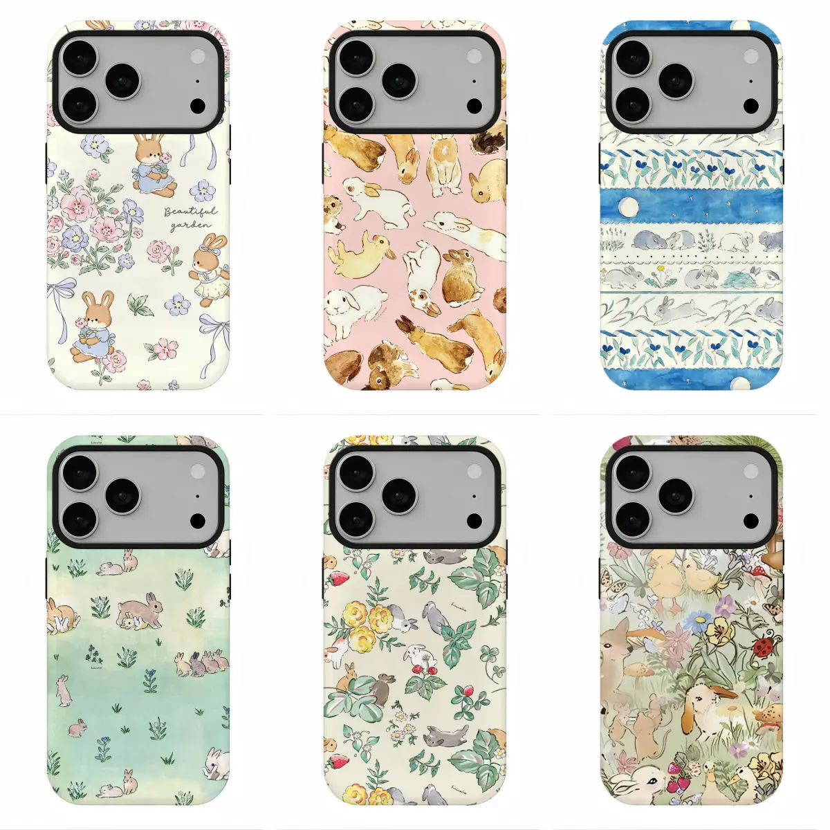 Coquette Cottagecore Flowery Bunny Rabbit Aesthetic Phone Case, Dual Layer PC+TPU Multi-Model Cover for iPhone 17 Pro Max,16-11 & for Samsung S26-S21, Soft Girl Kawaii Pastel Protective Shell with Precise Cutout, Holiday Gift