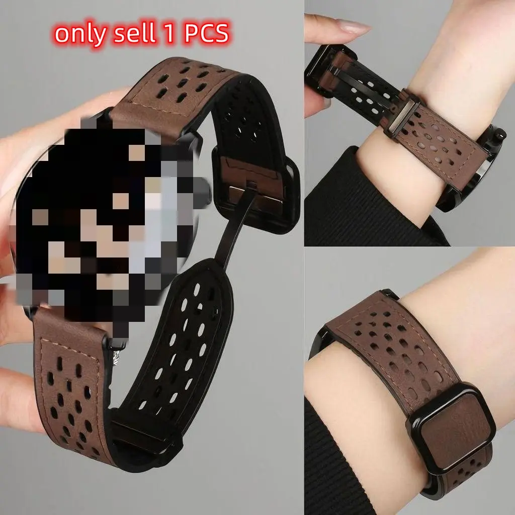 Unisex Leather Sport Wristband for Samsung Galaxy Watch, Smart Watch Straps, Breathable Sweat-Resistant Design, Business Commute Accessory
