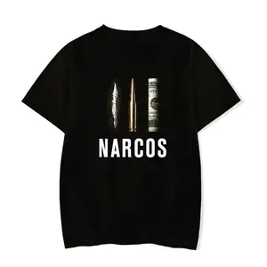 🖤 🔫 💸 Men's Casual Cotton Round Neck Shortsleeve T-Shirt - Menswear, Vintage Cartel Crime Inspired, Digital Print of Coke/Bullet/Money, 90s Narcos Bootleg Hip Hop Rap Oversized Top