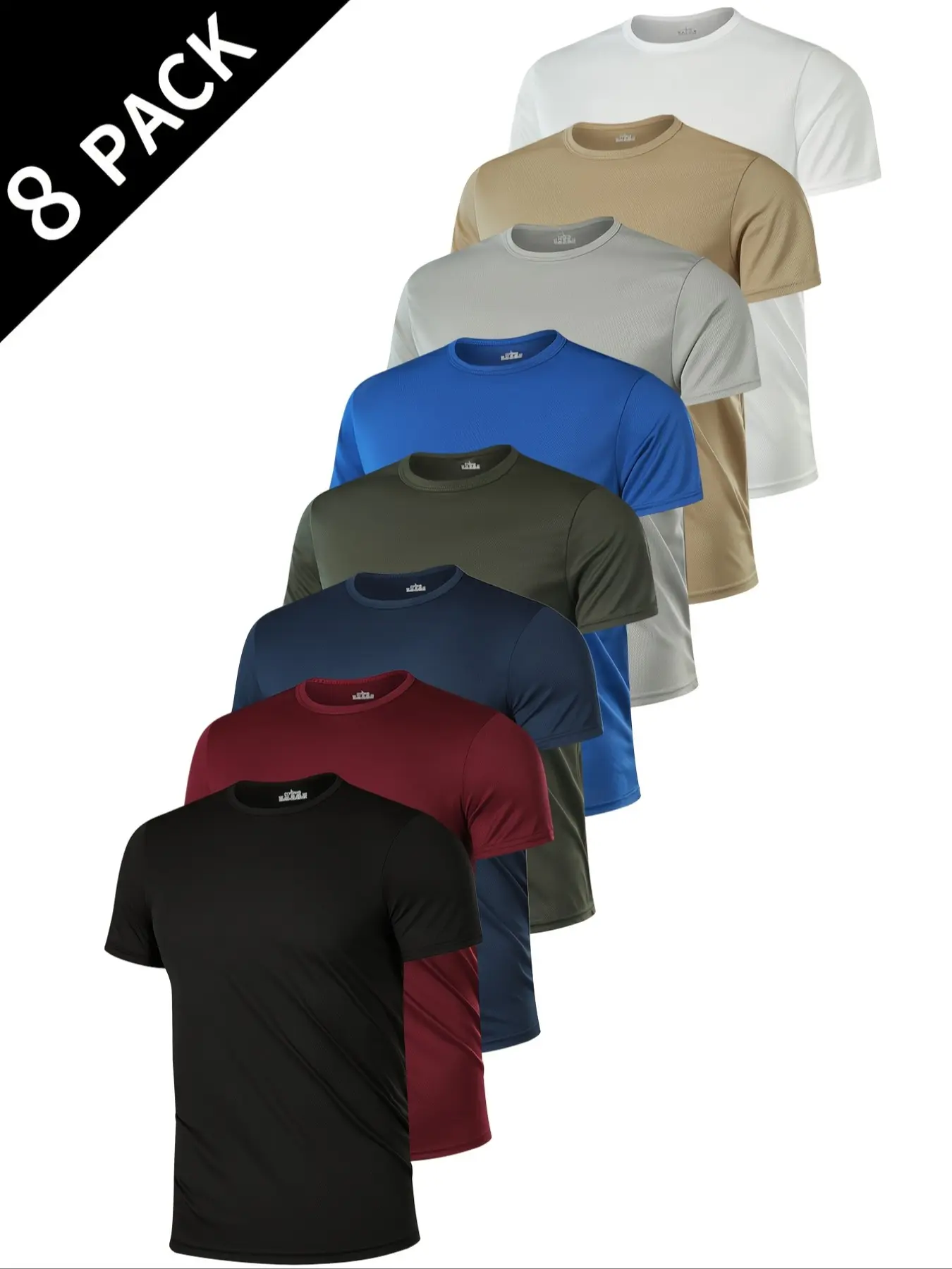 8-Pack Men's Summer Comfortable T-Shirts, Solid Short Sleeve Tops, Breathable Daily Wear, Sporty Fitness Apparel, All-Season Fitted Tee