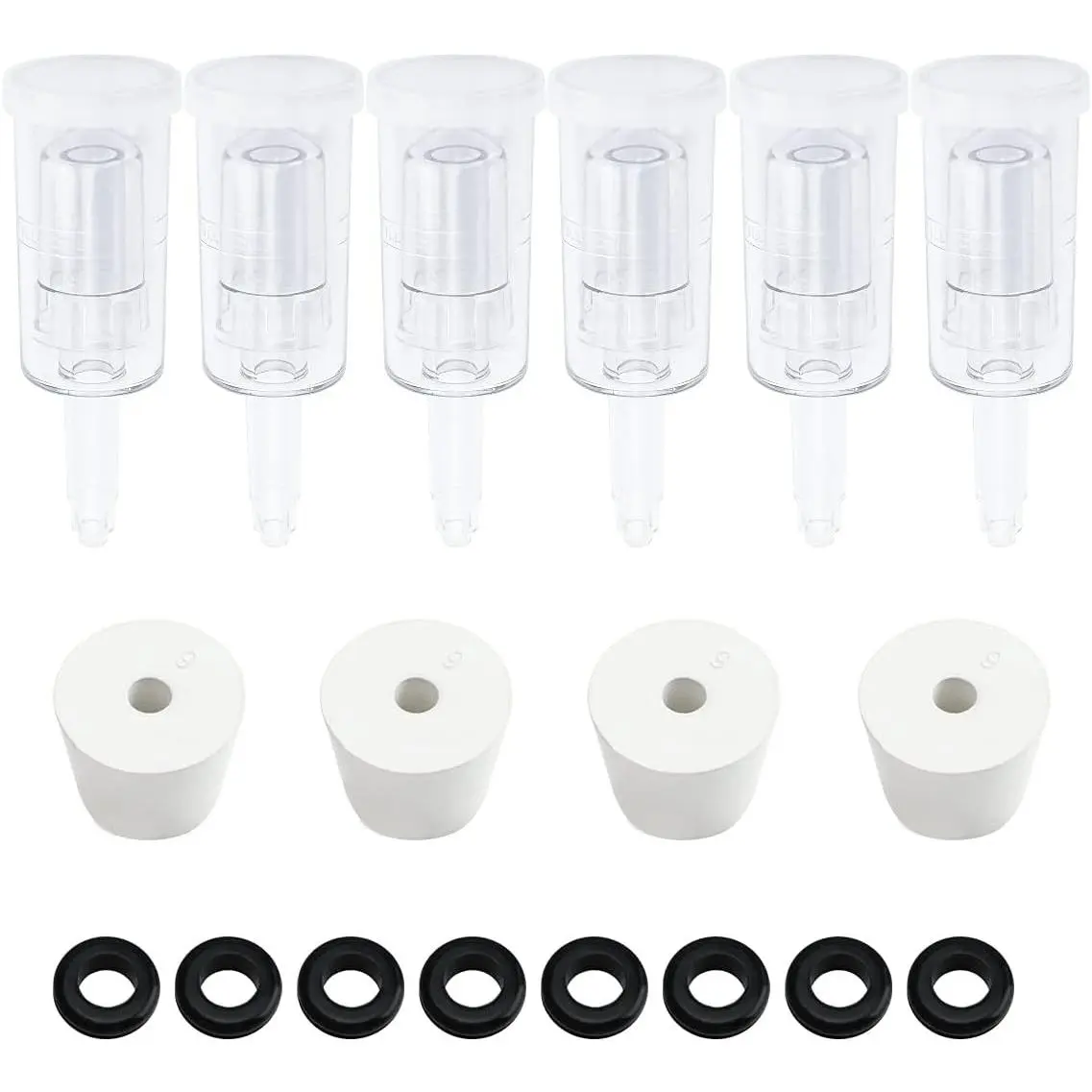 6 Packs 3 Piece Airlocks for Fermenting with #6 Stoppers and Grommets, Air Lock Ferment for Beer Wine Making, Home Brew Bubble Airlock for Fermentation Carboy (6 Airlock+4 Bung+8 Grommet Set)