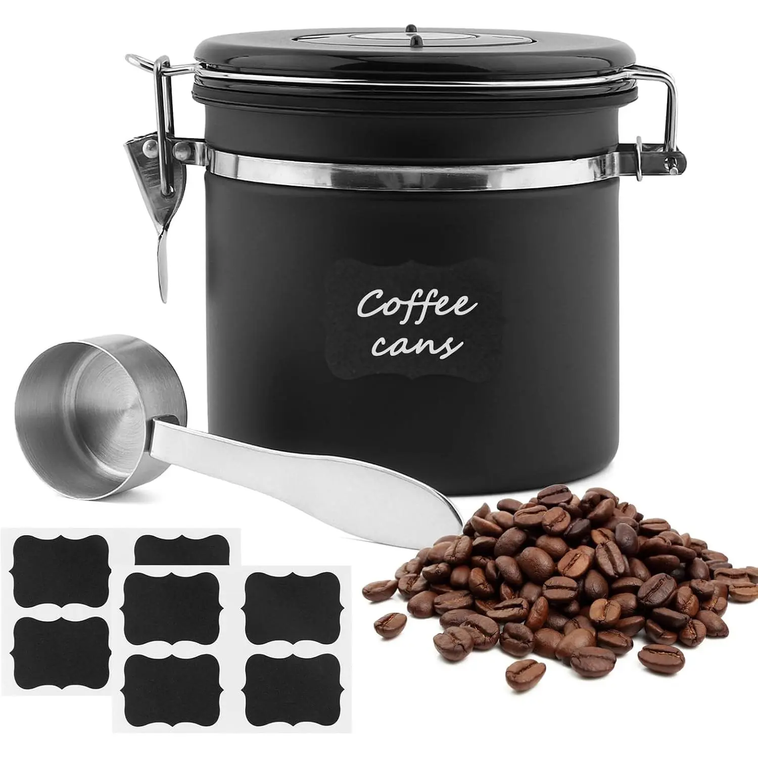 Airtight Coffee Canister 40.6 oz, Coffee Container with Date  | Coffee canister with CO2 valve, date , scoop, and viewing window for beans, grounds, , and dry pantry storage