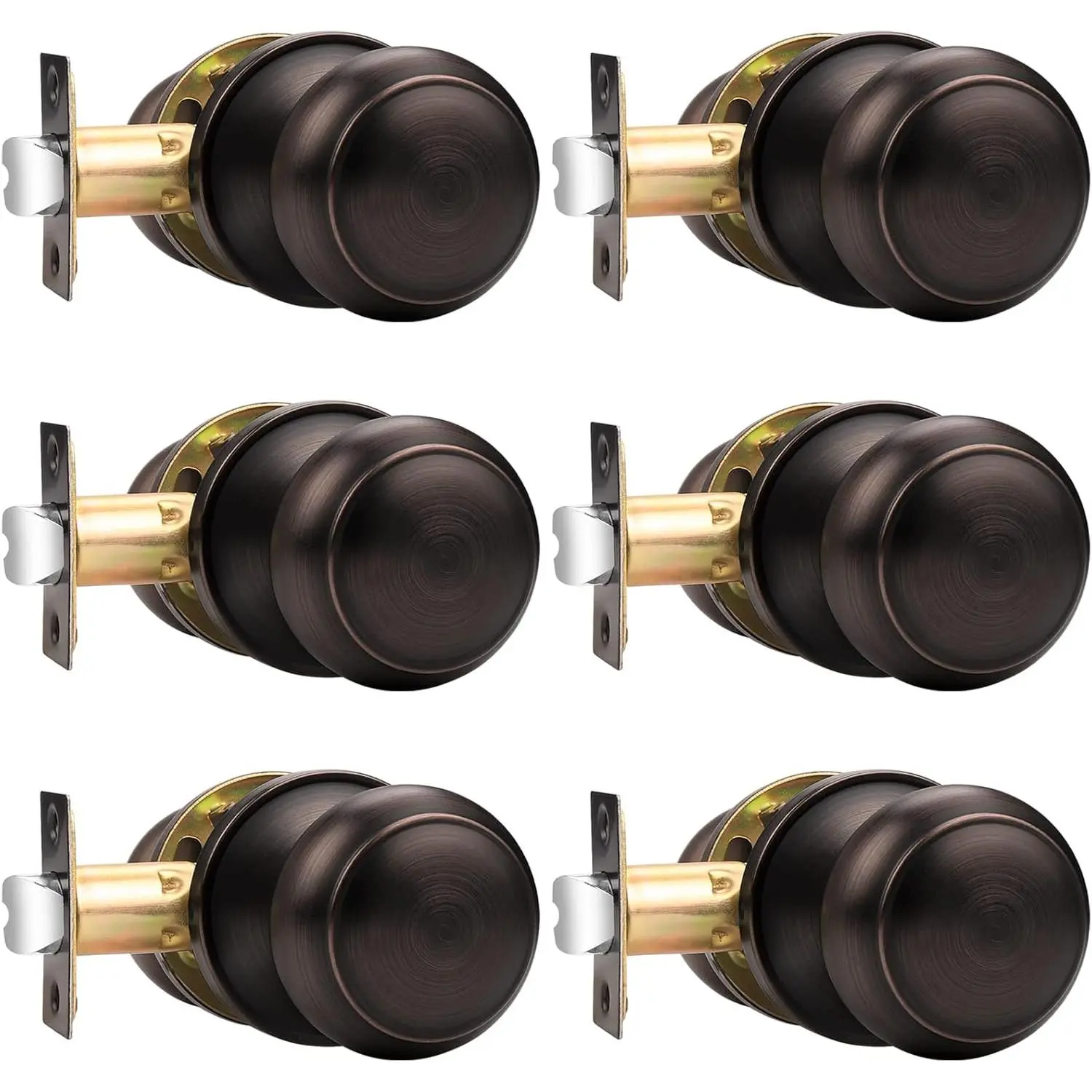 Passage Door Knobs Handles, Interior Door Knobs for Hall/Closet, Keyless Ball Door Knob, Oil Rubbed Bronze, 6 Pack