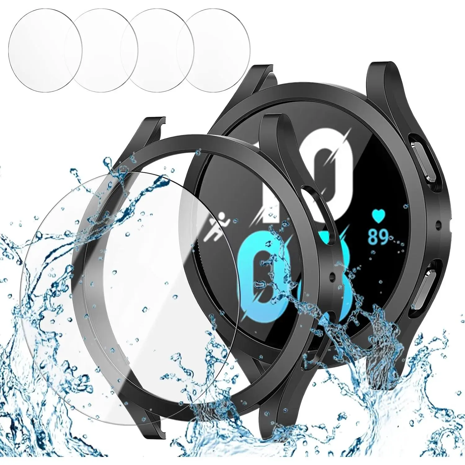 2+4 Pack for Galaxy Watch 5/4 44mm Case + Screen Protector | Hard PC bumper + anti-fog  tempered glass film, Highly responsive    cover, scratch-proof, bubble-free