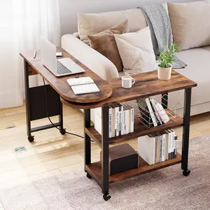 Rotating Side Table 360° Free Rotating End Table Swivel Sofa Table with Storage Bag and Charging Station 6 Swivel Wheels with Brakes