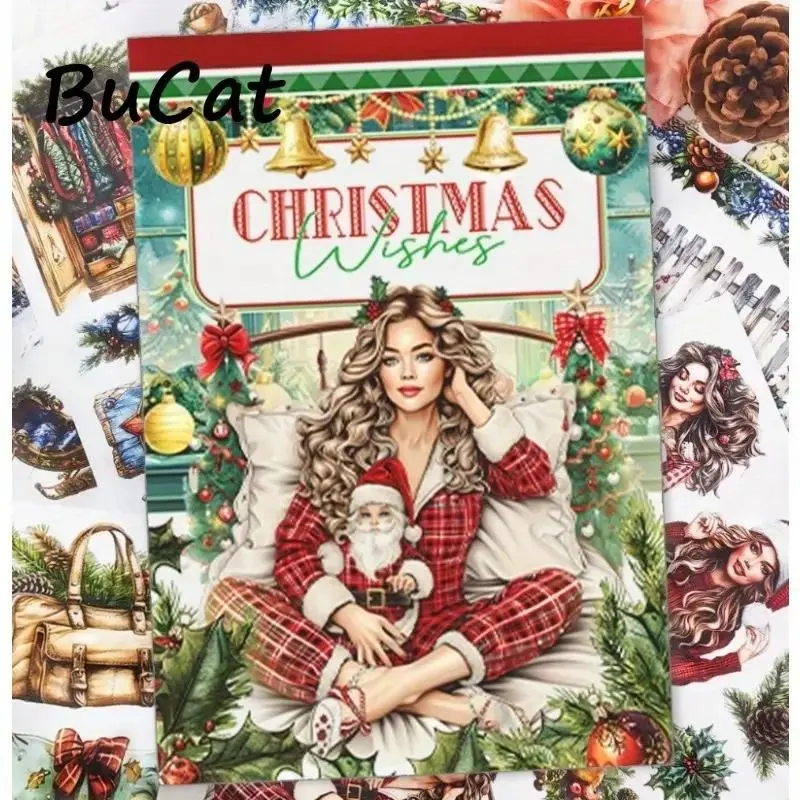 20 Large Christmas Santa Stickers Book, Waterproof Dual Material Paper Pet, Holiday Party Decor Sticker Set, Suitable for Scrapbooks