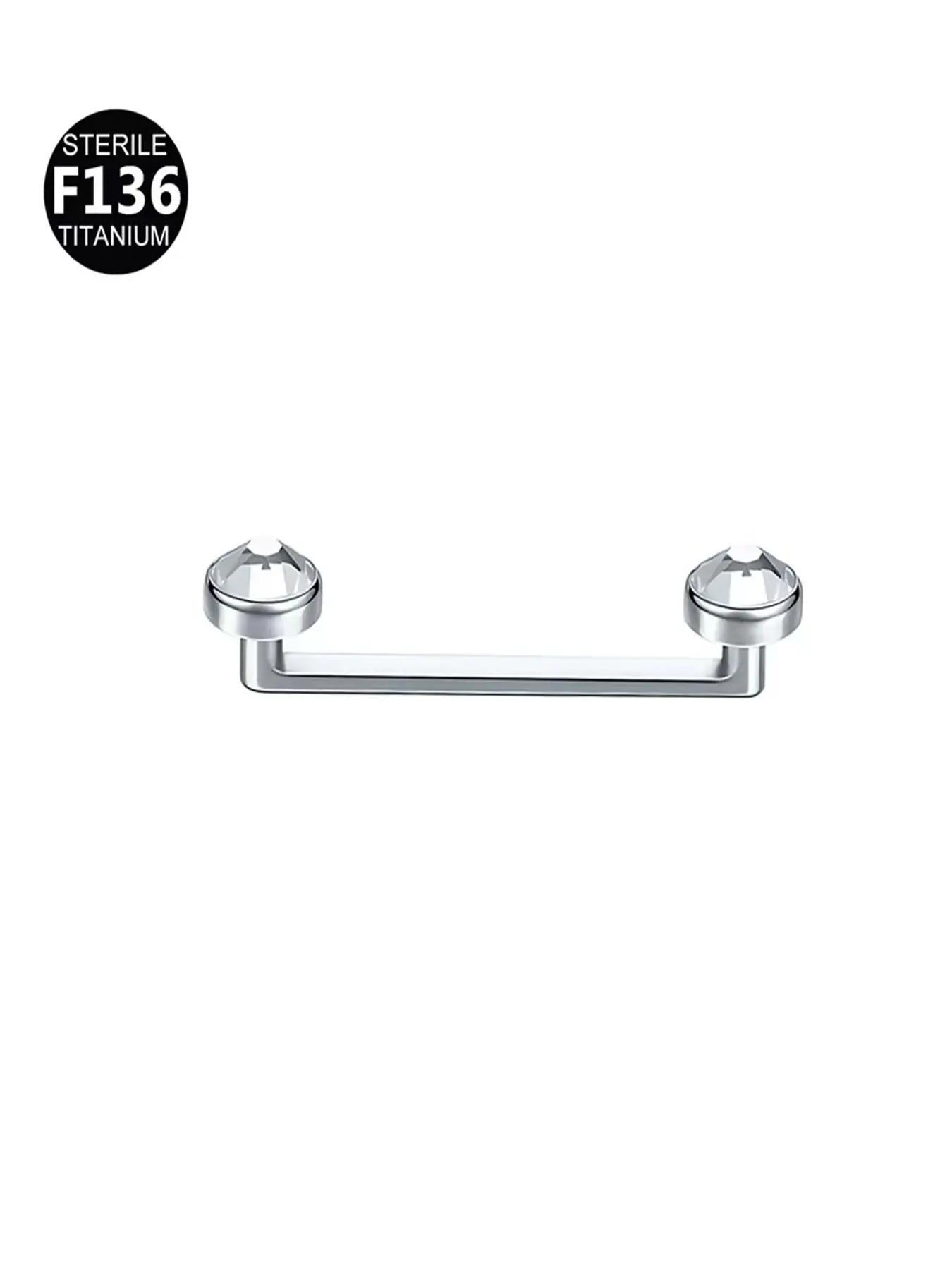 14g Titanium Surface Piercing Barbell, Dual Crystal Internal Thread, Right Angle Czech Drill, Lockbone Piercing, 10/12/14/16mm, Piercings Jewelry