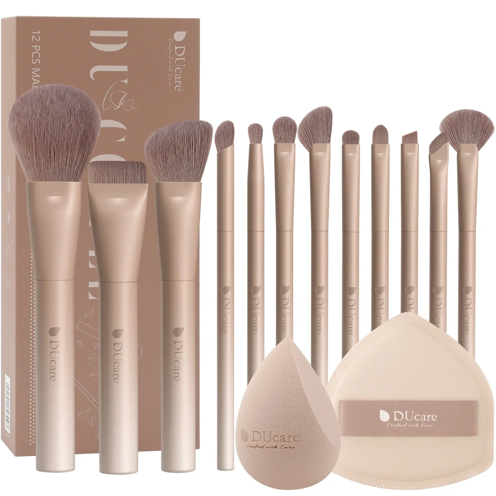 Ultimate All-in-One Makeup Tool Kit for Beginners – 12 Precision Brushes for Eyes, Lips, and Face, Plus a Blender Sponge and Powder Puff for Seamless, Streak-Free Everyday Glam