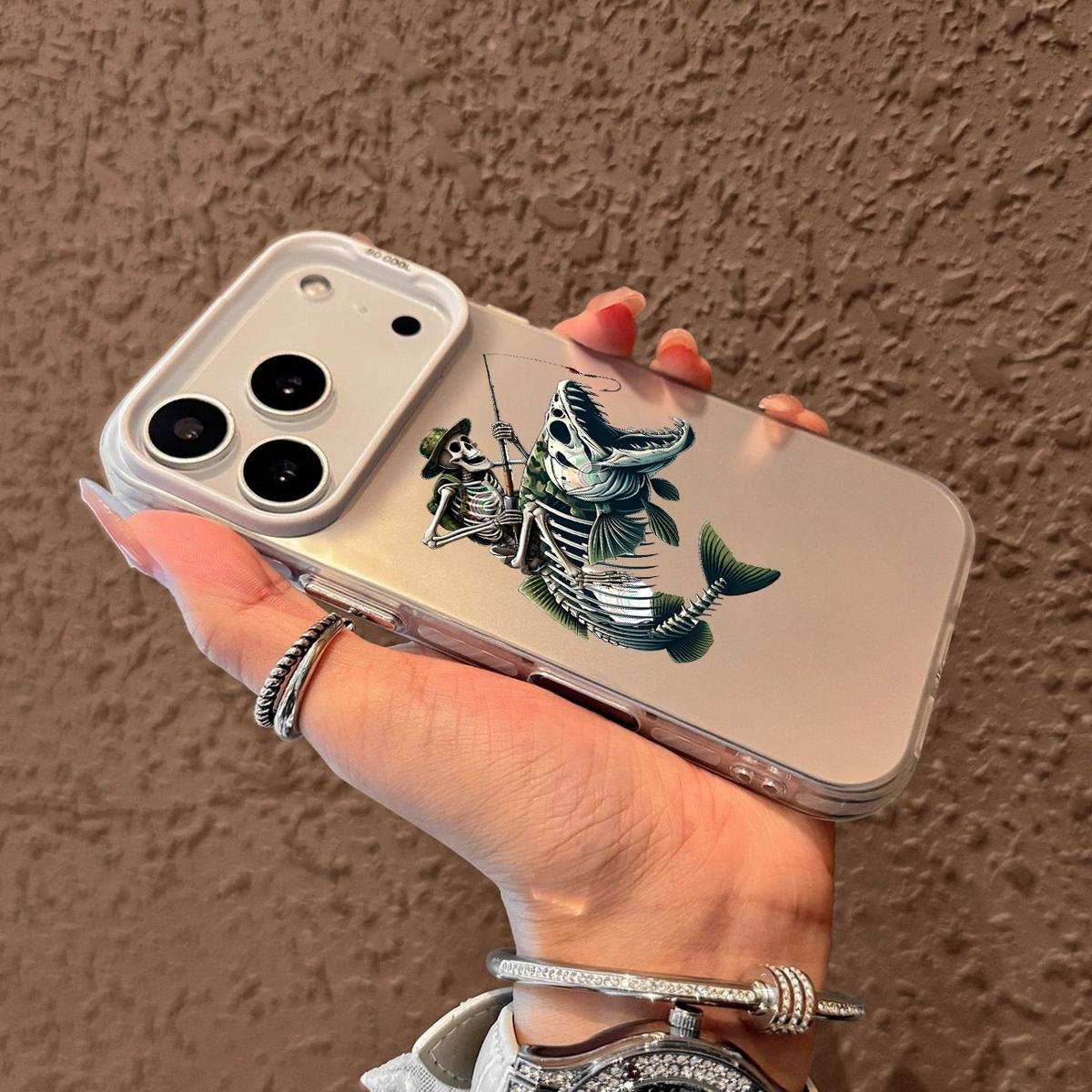 Skeleton Fishing Pattern Case for iPhone 17 Pro Max 17 Air 16/15/14/13/12/11 Pro Max XR XS E Plus Retro High-end Shockproof Drop Screen Protection Cute Durable PC Smartphone Cover