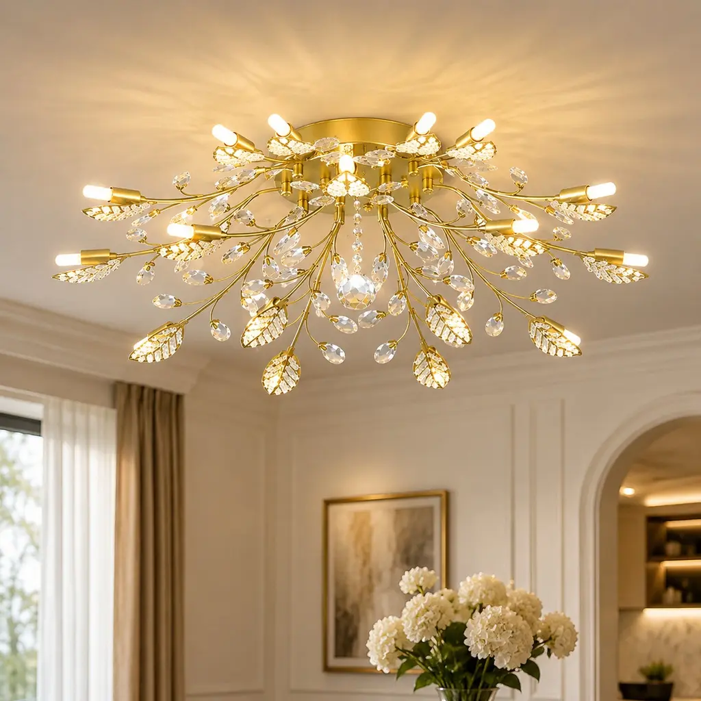 15-Light Crystal Rectangle Chandelier, Gold Metal Frame with Seeded Glass, G9 Bulb Base (Bulbs Not Included) for Dining Room, Kitchen Island, Foyer, American Traditional Style Ceiling Fixture