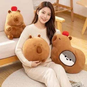 Kawaii Stuffed Capybara Plushie Doll&Pillow Grey Sakaban Throw Pillow Seat Cushion Brown Cartoon Animal Home Decor Gift