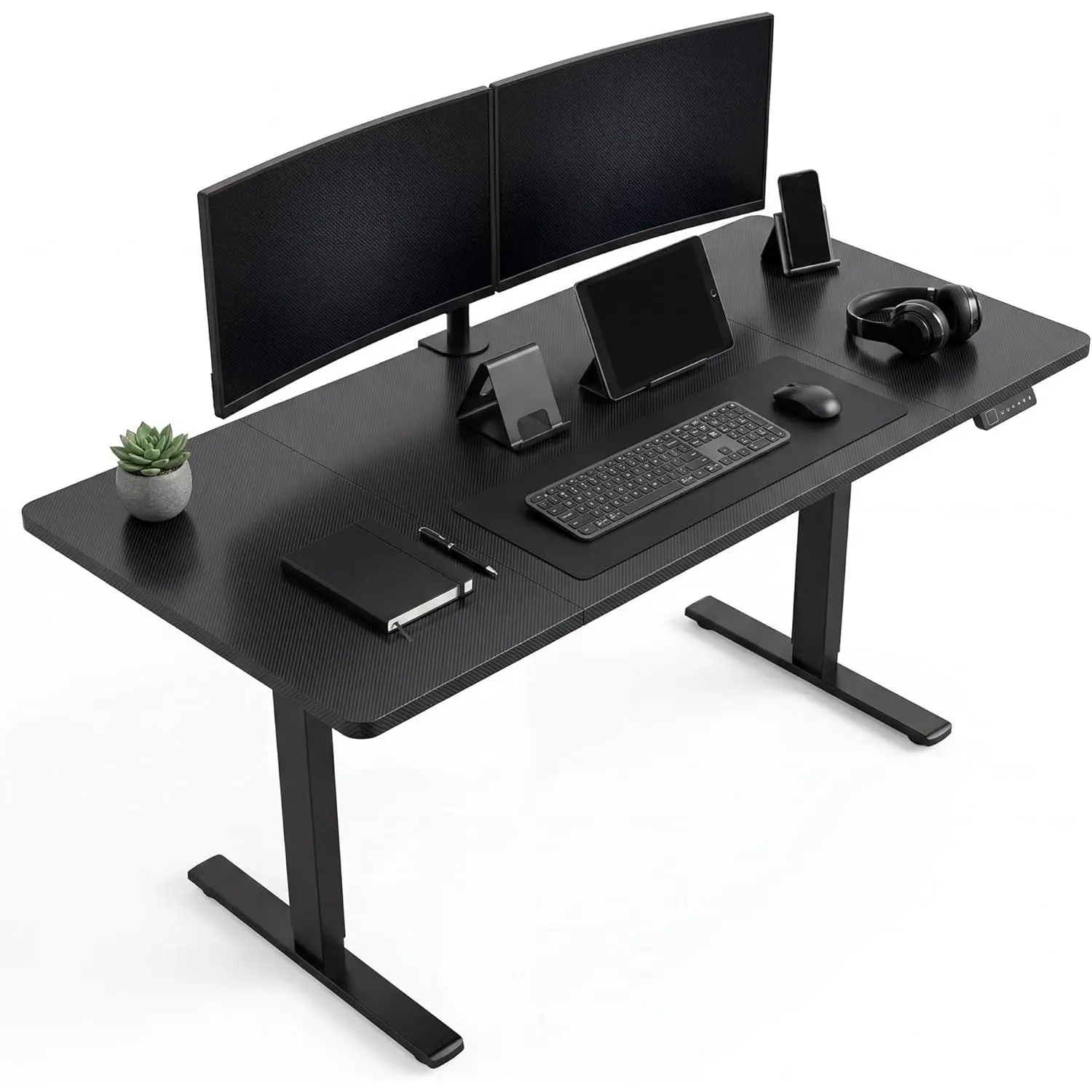 Electric Height Adjustable 3-Fold Sit-Stand Desk, Home Office Gaming Desk Supports Up to 176 Lbs, Multipurpose for Study, Writing & Gaming, Mat Compatible, Black/White/Brown,3 Sizes