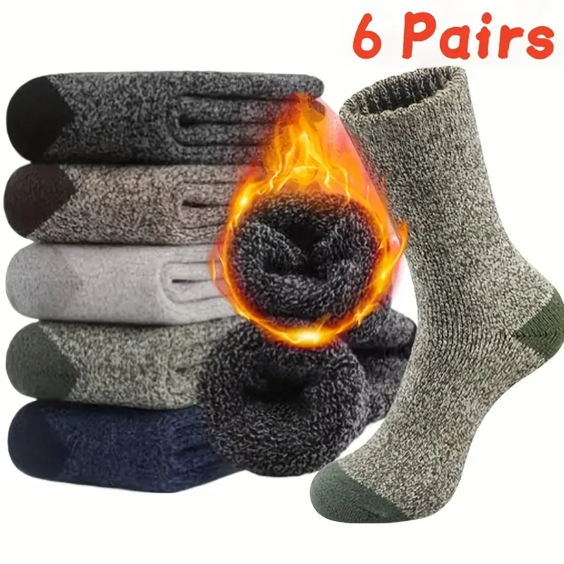 Men’s 6-Pair Premium Merino Wool Crew Socks - Thick Cushioned Thermal Boot Socks for Hiking, Skiing (Party Gift for Winter Enthusiasts), 6 Pairs