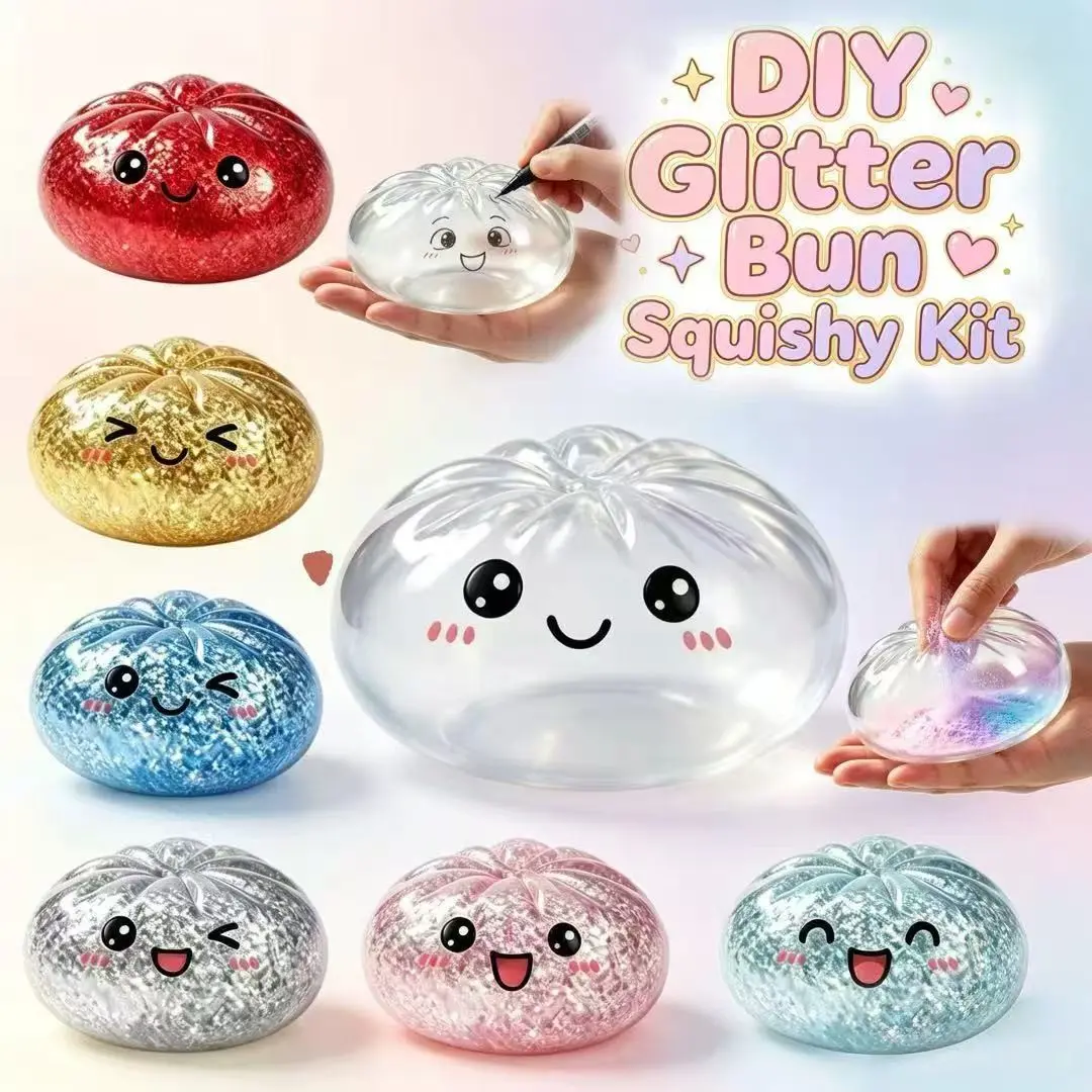 Glitter Dumpling DIY Tools, Glitter Dumpling Squishy with Box, Soft Squishy Silicone, Sensory Squeeze Toy for Stress Relief, Mystery Squishy Glitter, Sensory Squishies