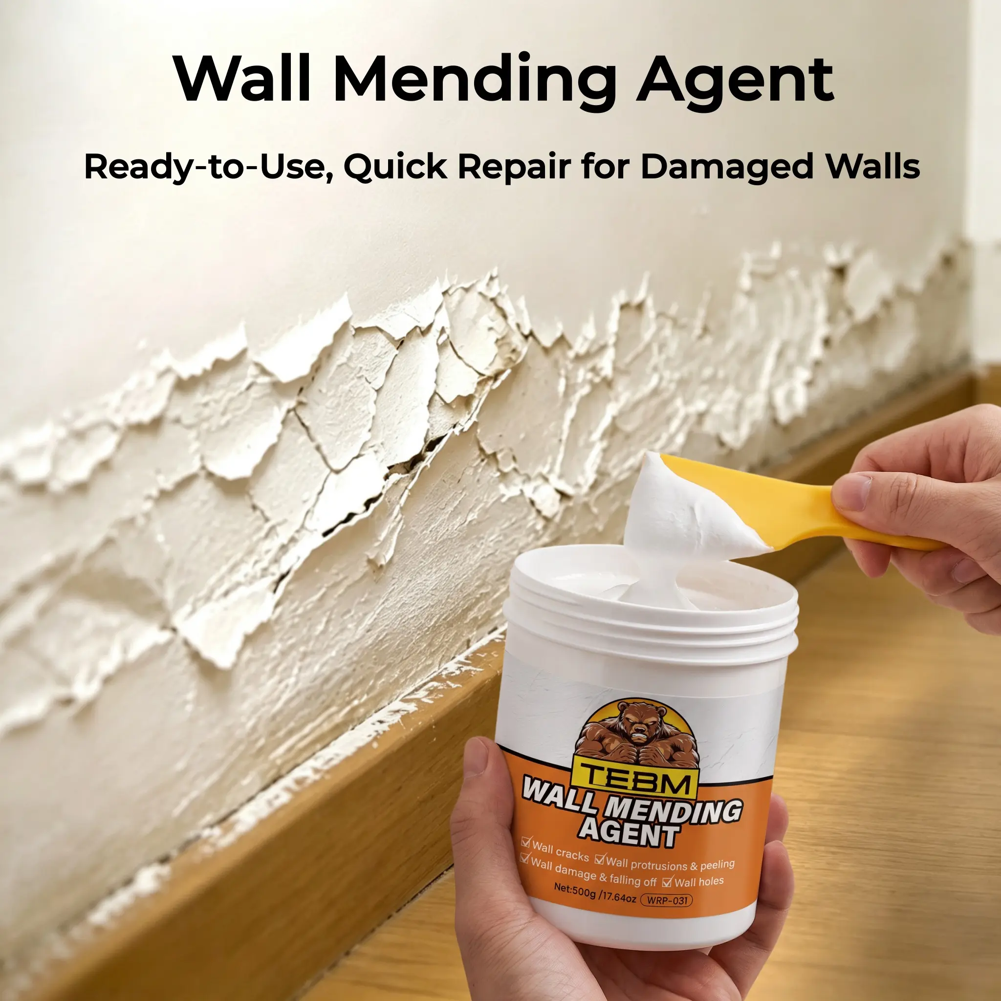 Wall Repair Paste Kit with Scraper, Ready-to-Use Drywall Spackle Mending Agent, Quick-Drying Hole Filler for Nail Holes, Cracks, Dents & Peeling Paint – Car Paint & Window Repair Tool for Home Renters