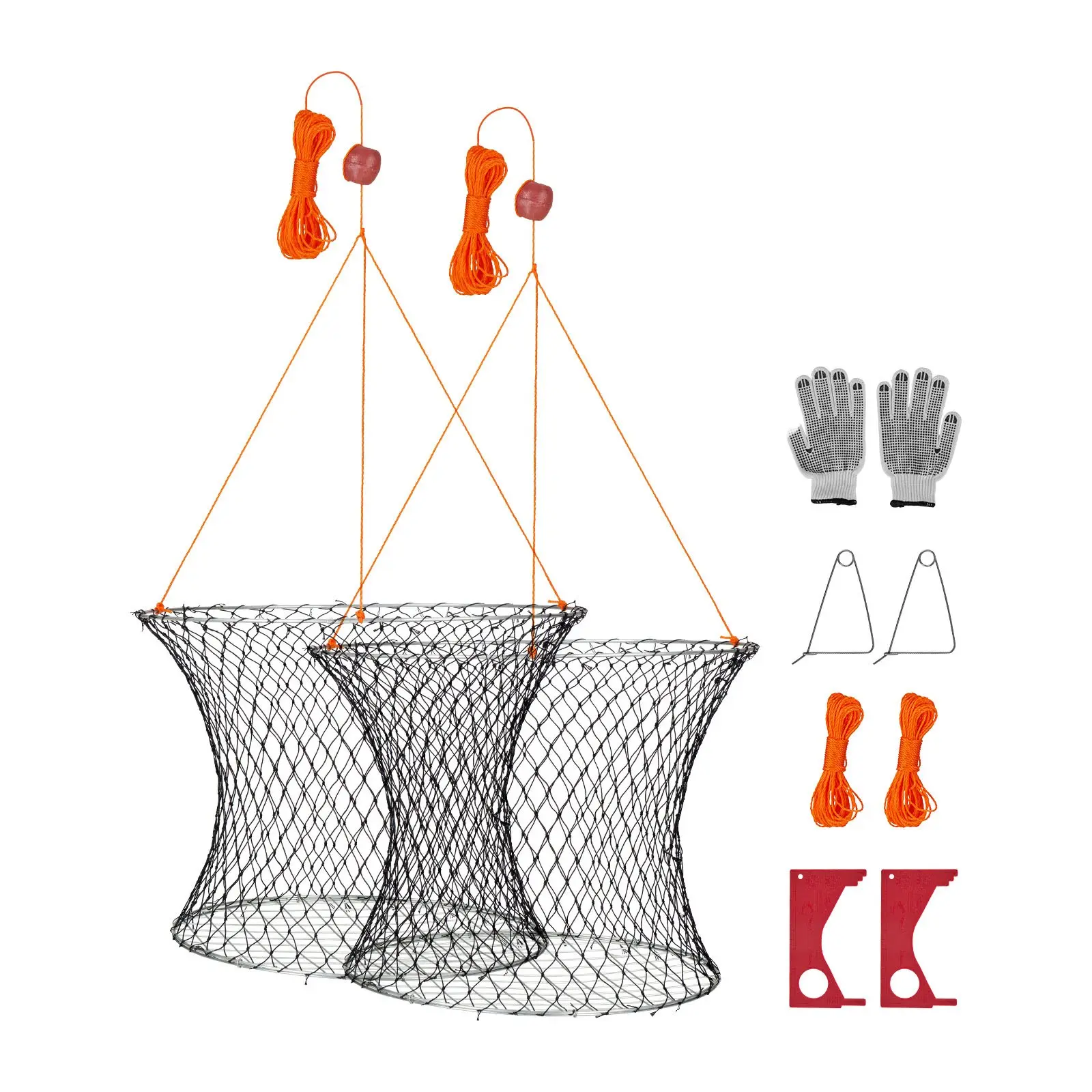 VEVOR Double Ring Crab Trap, 24 inch Top, 20 inch Bottom, Two Rings Crab Kit, Foldable Fishing Net with Gauge, 60 ft Rope, Wire Grid Bottom, Rock and Blue Crab, Dock Pier Crabbing, 2 Set