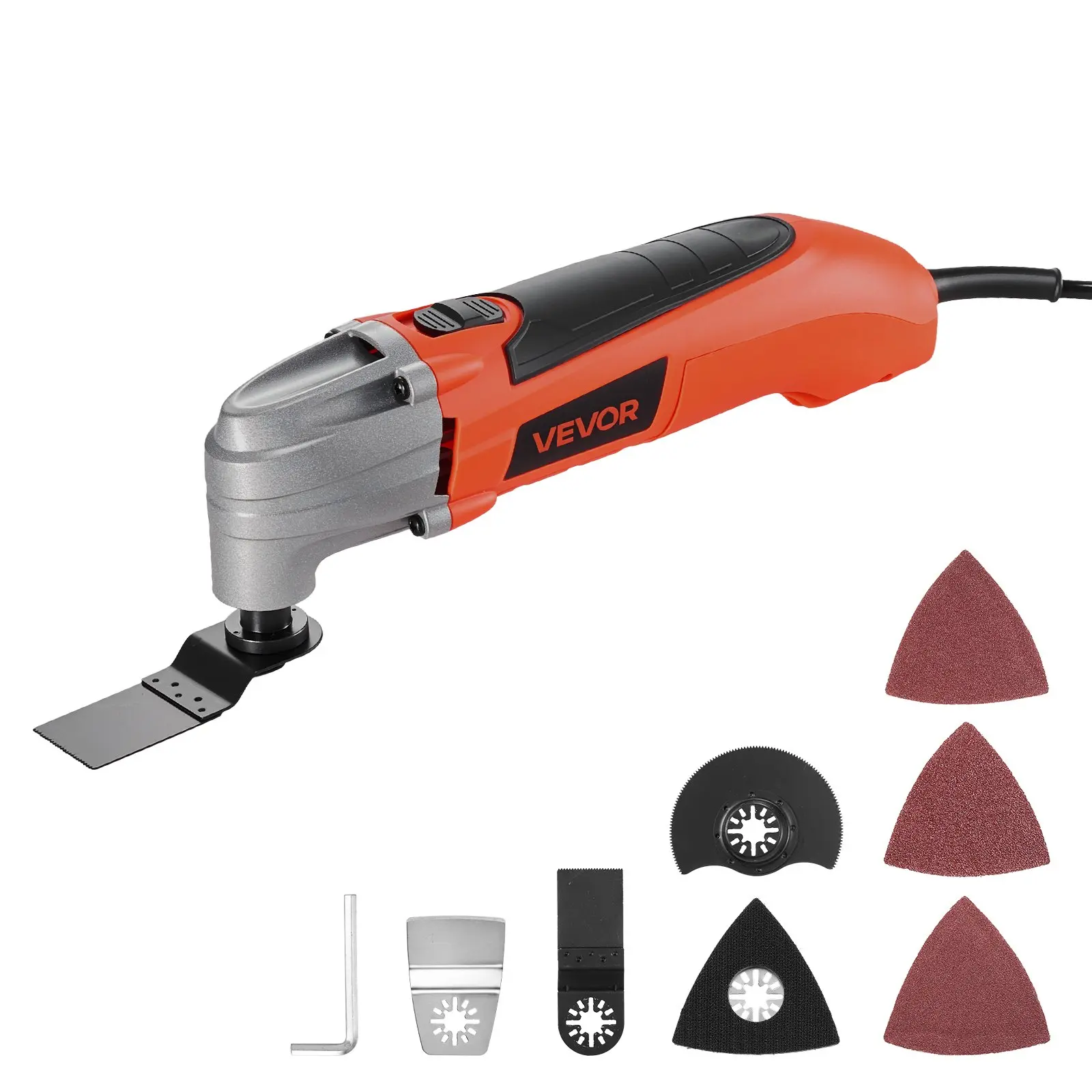 VEVOR GX-MT04 Corded Power Oscillating Multitool Kit, 2.2Amps 22000 OPM (22,000 rpm), 2.8° Oscillating Angle, Stainless Steel Anti-Slip Design, 7 Accessories Saw Set for Cutting Tasks, DIY Users, Quick Swap