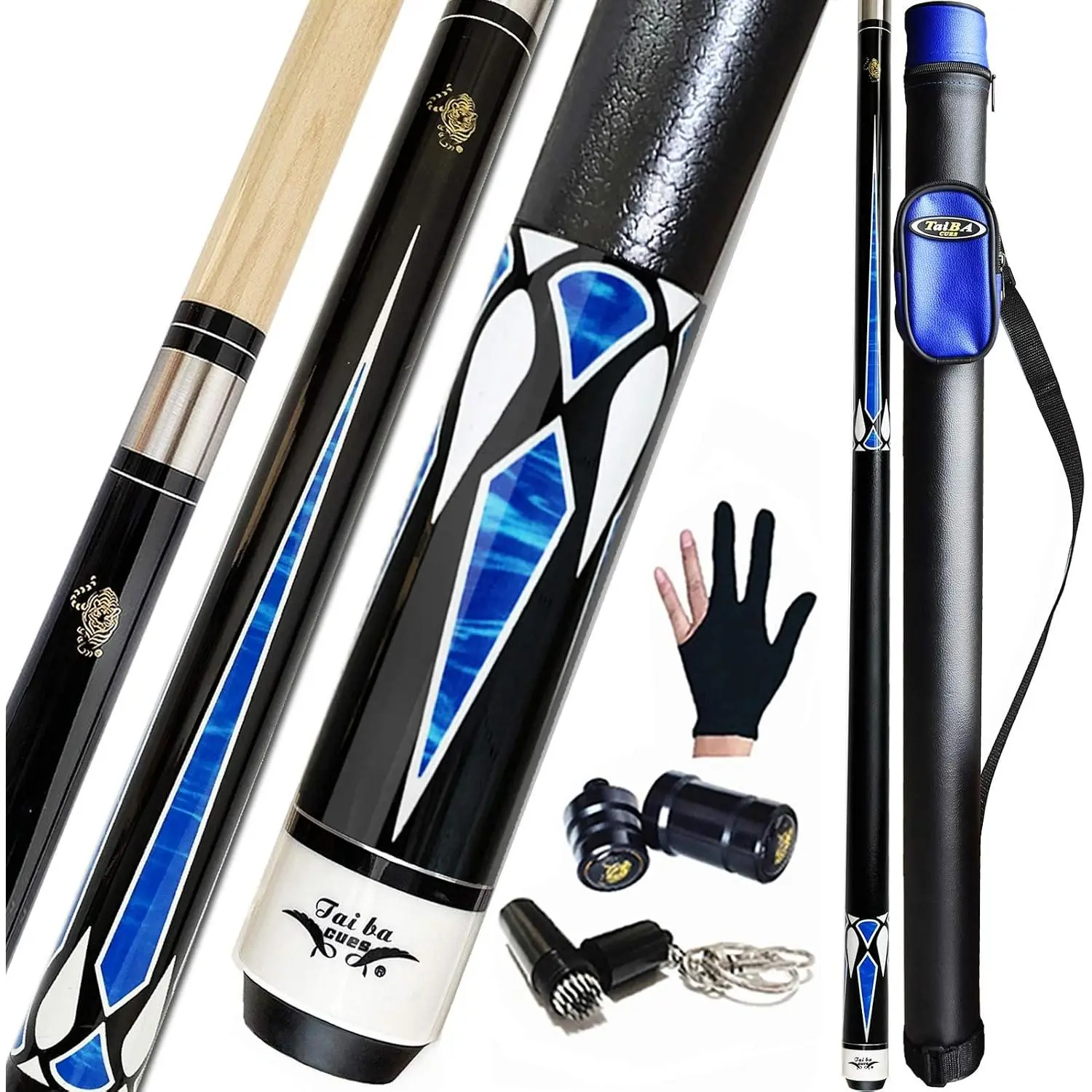 2-Piece Pool Stick + Hard Case, 13mm Tip, 58", Hardwood Canadian Maple Professional Billiard Pool Stick 18,19,20,21,22 Oz Pool Stick (Selectable)-Blue, Black, Red, Gray, Green