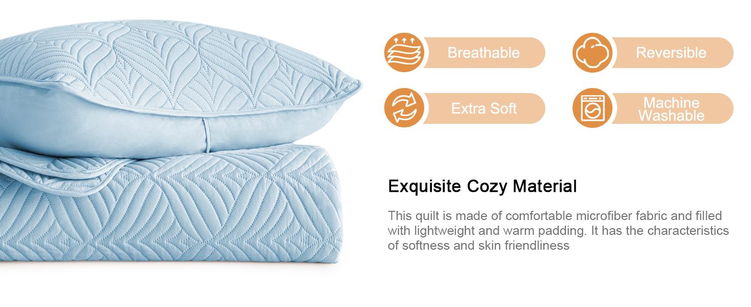 Soft Full Queen Bedding Set, Lightweight Grey Bedspreads Queen Size with Pattern, Reversible 3-Piece Coverlet with 2 Pillow Shames for All