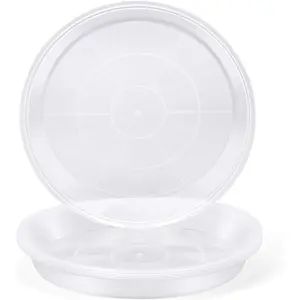 3 5 7 9 11 15 Inch Clear Plastic Plant Saucers for Indoors, 5 Pack Durable Plant Trays for Pots and Plant Water Catcher Tray with No Holes, Reusable Plastic Trays for Plants (5''-5Pack)