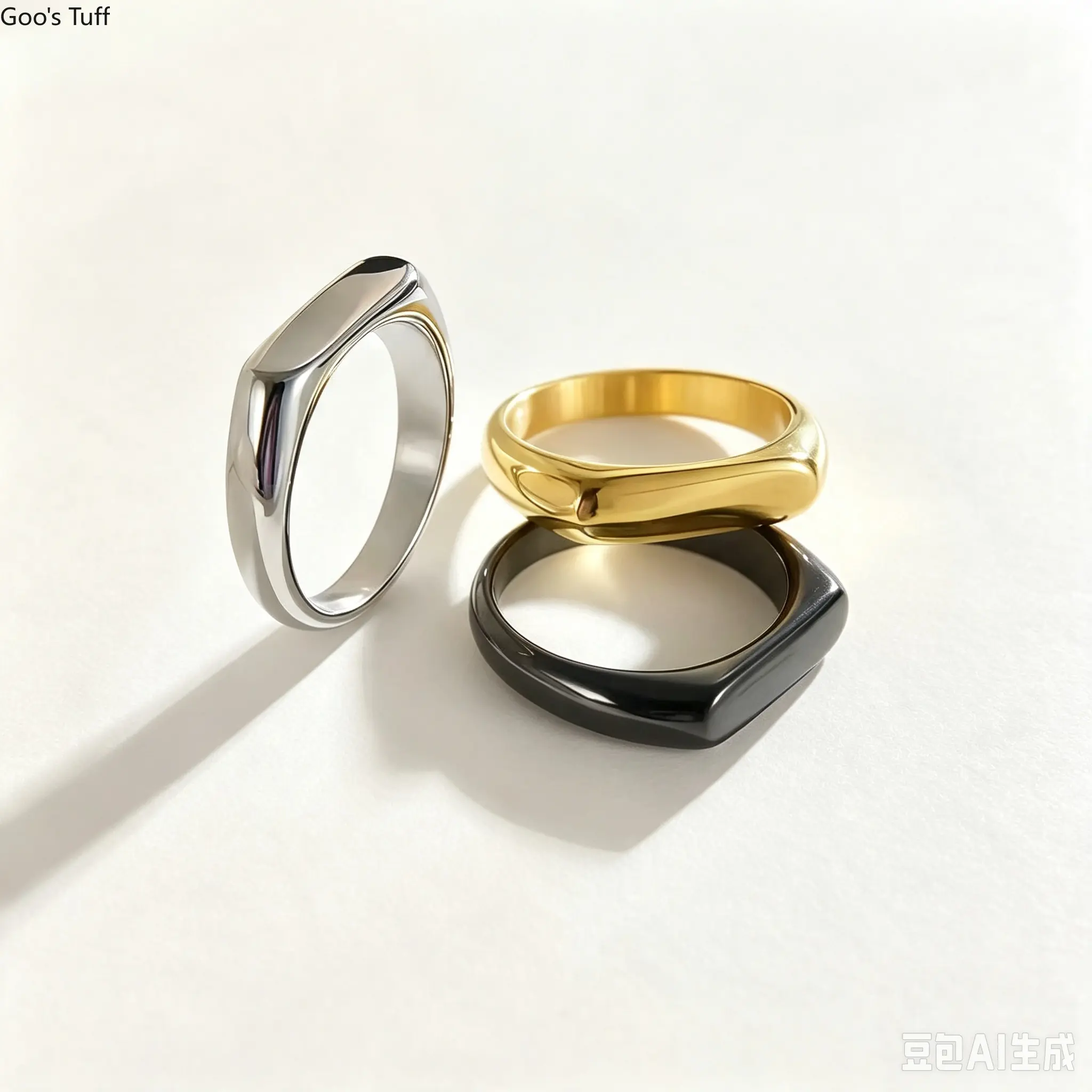 Square Plain Smooth Couple Matching Rings, Viral Trendy New Arrival Cast Craft Fashion Daily Decorative Finger Rings